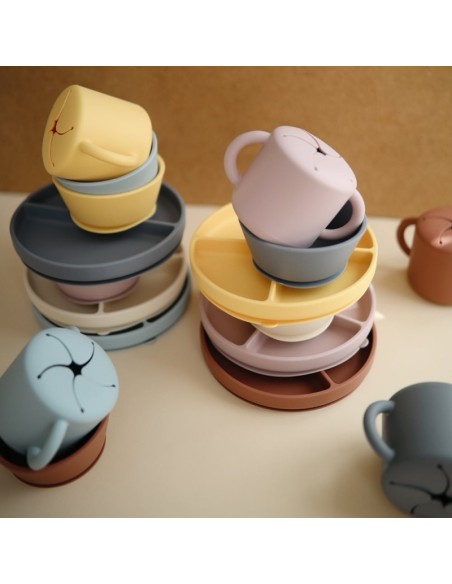 Plato ventosa-compartimentos Solid Ivory Mushie