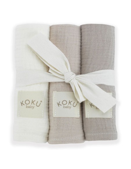 Set 3 muselinas natural beige 35x35 cm Koku Baby