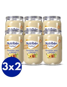 Pack de 6 Potitos melocotón, pera y plátano | Nutribén - Nappy.es
