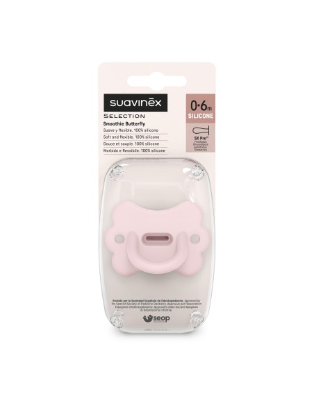 Chupete todo silicona Selection Smoothie Butterfly rosa 0-6m Suavinex