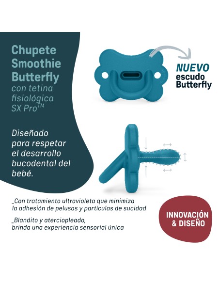 Chupete todosilicona selection smoothie butterfly azul 0-6m Suavinex