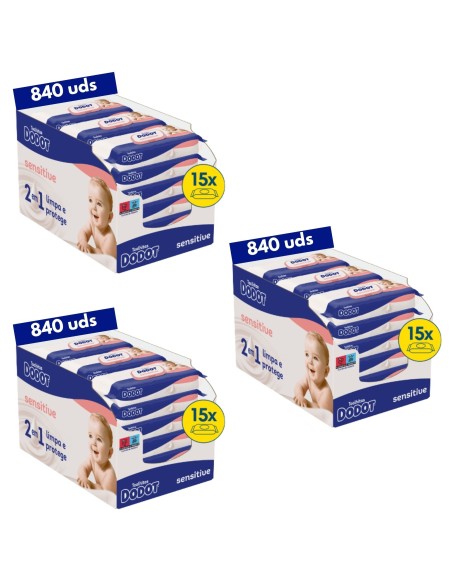 Pack 3 cajas Toallitas Dodot Sensitive 2520uds (cada Caja con 15 paquetes) Dodot