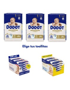 Pack 3 Cajas Talla 1 Sensitive + Toallitas Aquapure | Dodot - Nappy.es