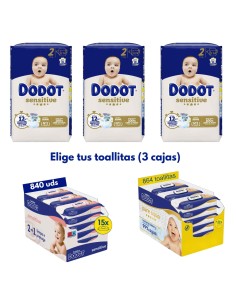 Pack 3 Cajas Talla 2 Sensitive + Toallitas Aquapure | Dodot - Nappy.es