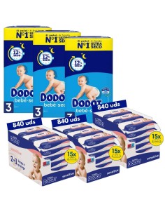 Pack Dodot 3 cajas talla 3 con 558uds + 3 cajas toallitas sensitive