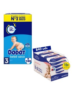 Pack Dodot talla 3 con 186uds bebe seco + toallitas sensitive 840uds
