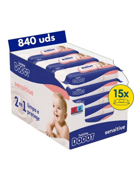 Pack Dodot Bebé-Seco Talla 5 324 uds (3 cajas) y Toallitas Dodot a elegir (Sensitive, Aqua Pure o Etapas)