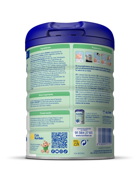 Leche de formula Confort 1 Nutribén 800g - Leche infantil - Nappy.es