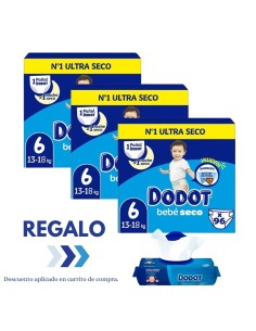 Pack Dodot 3 cajas Talla 6 Bebé‑Seco 288 uds – Protección 12 h