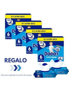 Pack Dodot 4 cajas Talla 6 Bebé‑Seco 384uds – Máxima absorción 12 h