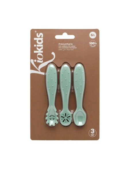 Set Pre-Cubiertos Silicona Kiokids Verde 3 uds – Bebé BLW