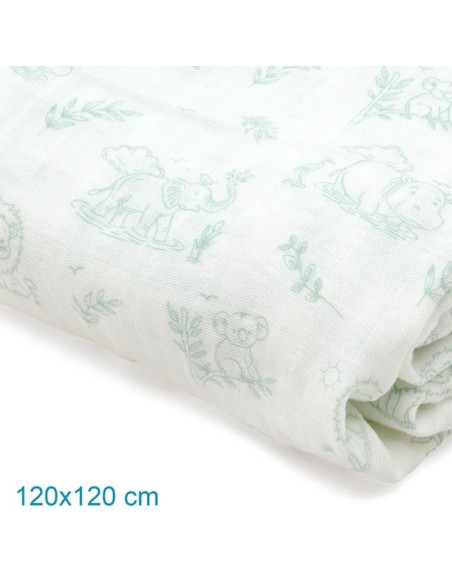Muselina Bambú Kiokids Verde 120x120 cm – Arrullo Bebé Suave