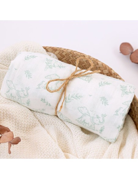 Muselina Bambú Kiokids Verde 120x120 cm – Arrullo Bebé Suave