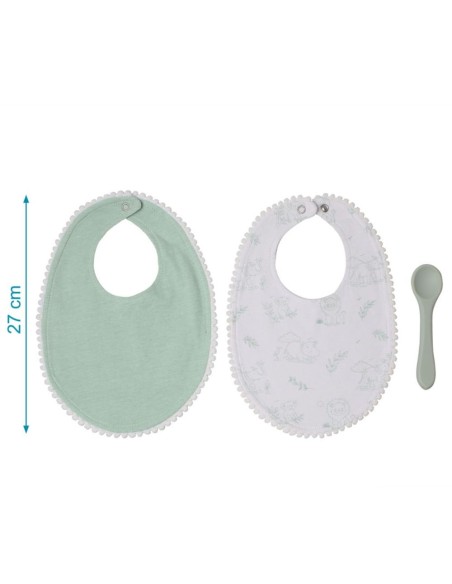 Set 2 Baberos + Cuchara Kiokids verde +0M – Alimentación Bebé