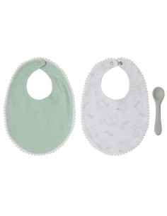 Set 2 Baberos + Cuchara Kiokids verde +0M – Alimentación Bebé