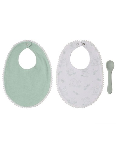 Set 2 Baberos + Cuchara Kiokids verde +0M – Alimentación Bebé