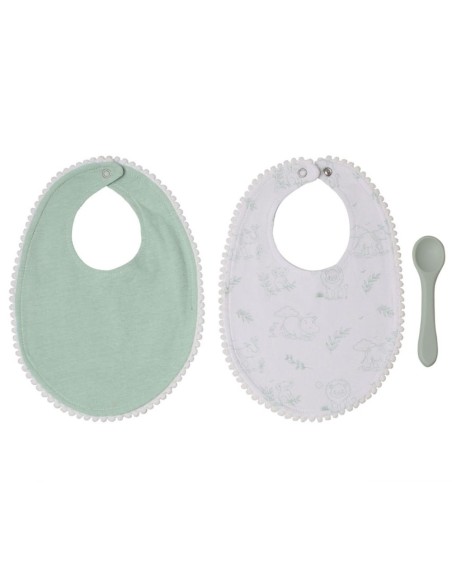 Set 2 Baberos + Cuchara Kiokids verde +0M – Alimentación Bebé