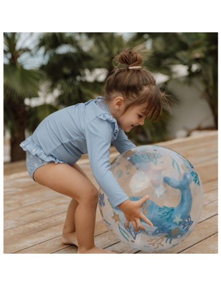 Pelota de playa 3D ballena azul Little Dutch +24m balón transparente 35 cm