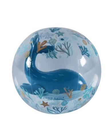Pelota de playa 3D ballena azul Little Dutch +24m balón transparente 35 cm