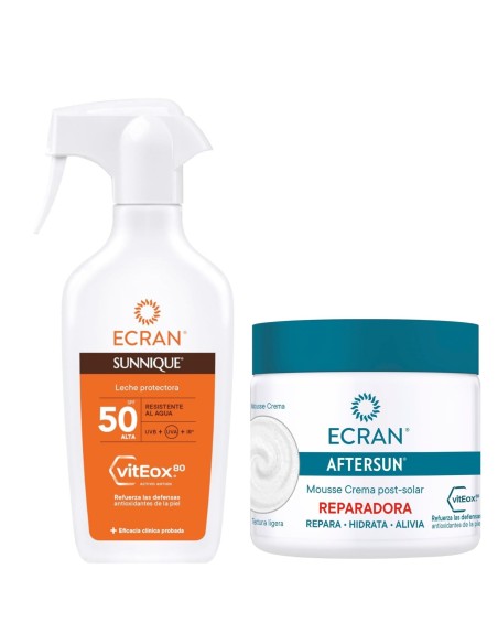 Pack solar Ecran SPF50 270ml + Aftersun reparador 350ml protección y cuidado piel
