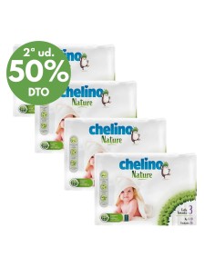 Oferta Pack 4 Pañales Chelino Nature Talla 3 - 144 Unidades - Nappy.es