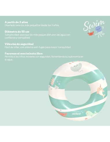 Flotador infantil 55 cm Miniland bebé piscina playa flotador niño verano