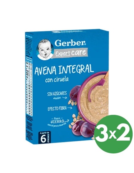Papilla de avena integral con ciruela 250gr 6M+ | Gerber - Nappy.es