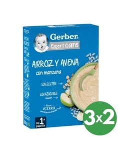 Papilla de arroz y avena con mazana 250gr | Gerber - Nappy.es