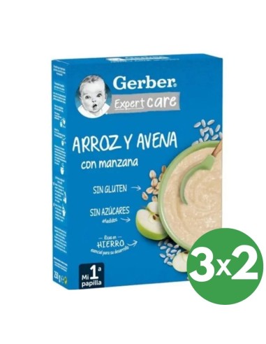 Papilla de arroz y avena con mazana 250gr | Gerber - Nappy.es