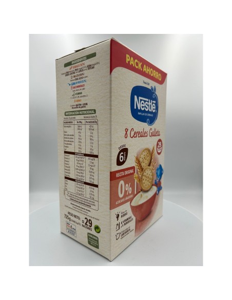 Papilla de 8 cereales con galleta maría 725gr 6M+ | Nestlé - Nappy.es