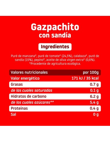 Gazpachito con sandía ecológico 190g Smileat +6 meses tarrito BIO bebé