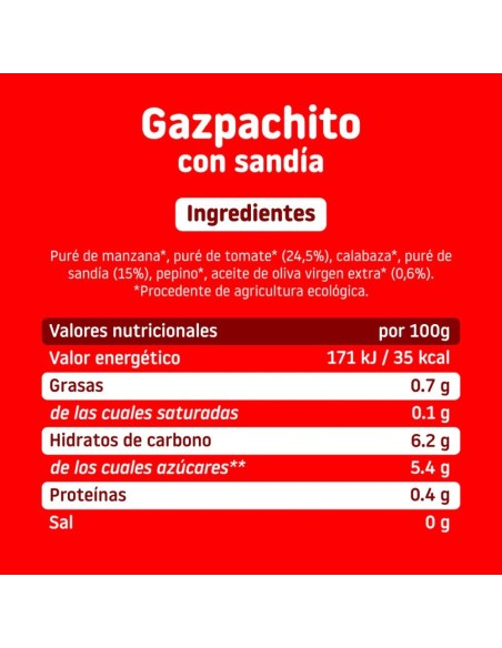 Gazpachito con sandía ecológico 190g Smileat +6 meses tarrito BIO bebé