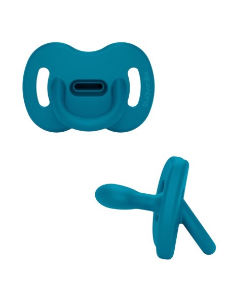 Pack chupete silicona Suavinex 6-18M + broche portachupete azul Selection