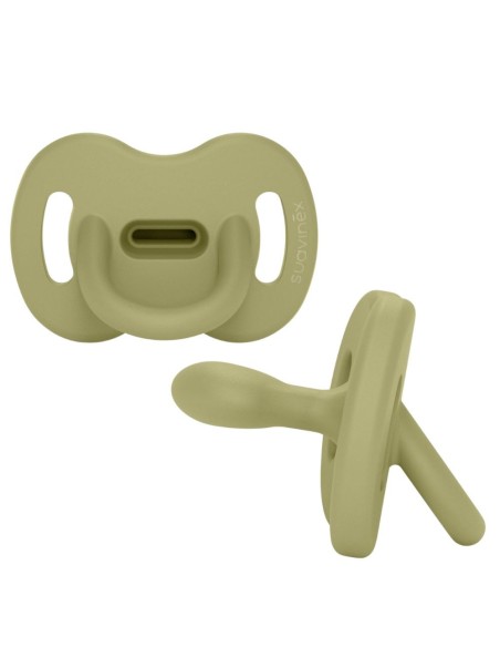 Pack chupete silicona Suavinex 6-18M + broche portachupete verde Selection