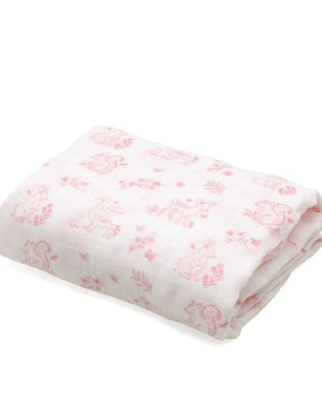 Muselina Bambú Kiokids rosa120x120 cm – Arrullo Bebé Suave