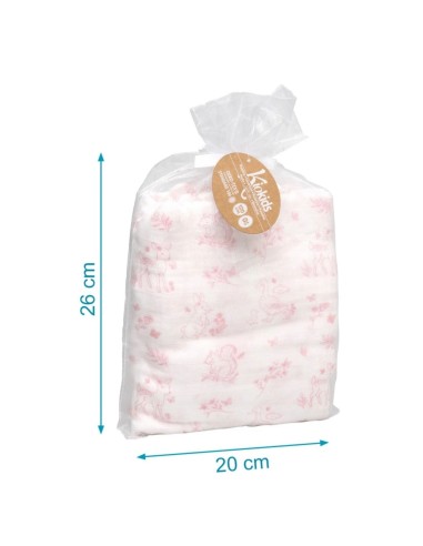 Muselina Bambú Kiokids rosa120x120 cm – Arrullo Bebé Suave