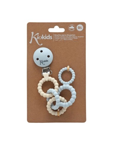 Sujetachupetes silicona Kiokids con anillas +0M broche portachupete bebé