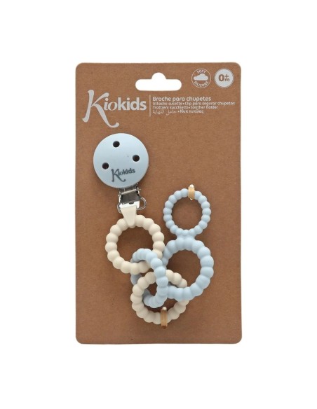 Sujetachupetes silicona Kiokids con anillas +0M broche portachupete bebé