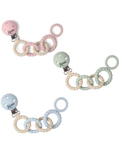 Sujetachupetes silicona Kiokids con anillas +0M broche portachupete bebé
