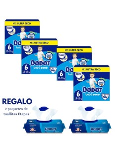 Pack Dodot 4 cajas Talla 6 Bebé‑Seco 384uds – Máxima absorción 12 h