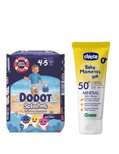 Pack Pañales de Agua Dodot Splashers +  Protector solar crema mineral SPF50 Chicco