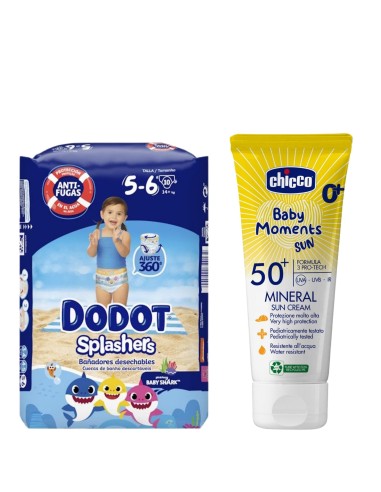 Pack Pañales de Agua Dodot Splashers +  Protector solar crema mineral SPF50 Chicco