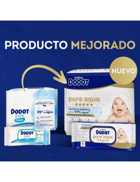 Toallitas Dodot Aqua Pure 144 uds (Pack 3x48) – 99% agua y algodón premium