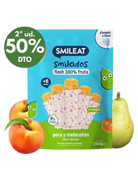 Oferta Smilado pera y melocotón ecológico 250g. (5 uds) +6M. Smileat