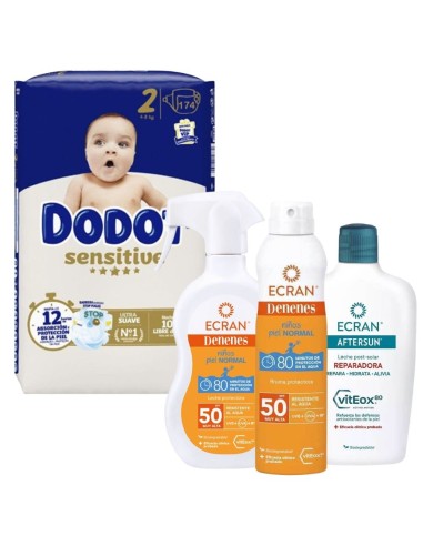 Pack Verano Dodot Sensitive + Protección Solar Ecran Denenes SPF50 + Aftersun