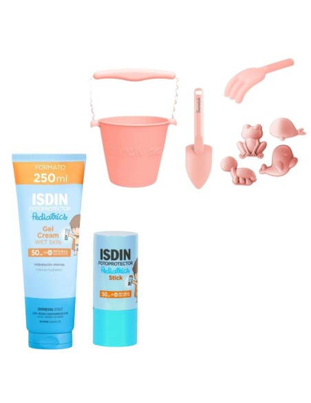 Pack Solar Infantil ISDIN SPF50 + Cubo de Playa Scrunch Rosa o Azul