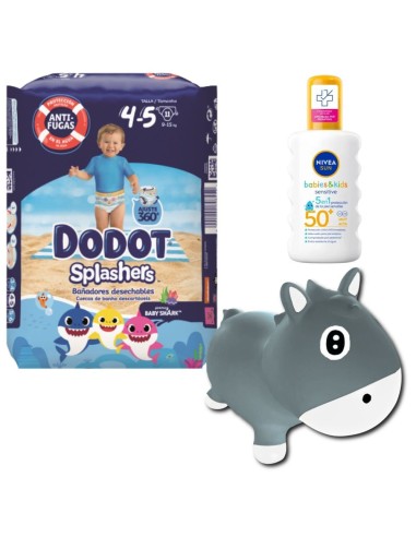 Pack Verano Dodot Splashers + Caballo Saltarín Kidzzfarm + Protector Solar Nivea Sun Kids SPF50