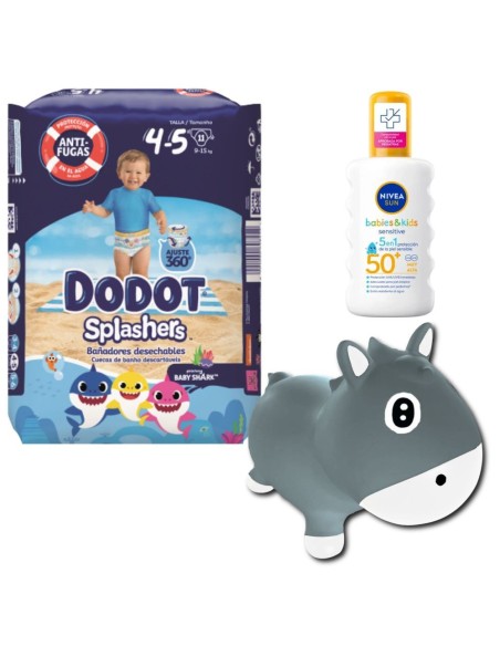 Pack Verano Dodot Splashers + Caballo Saltarín Kidzzfarm + Protector Solar Nivea Sun Kids SPF50