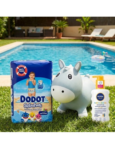 Pack Verano Dodot Splashers + Caballo Saltarín Kidzzfarm + Protector Solar Nivea Sun Kids SPF50
