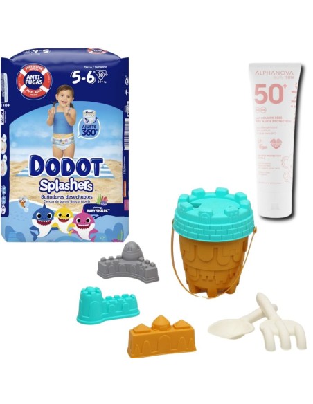Pack Verano Dodot Splashers + Cubo de Playa Kiokids + Solar Bebé SPF50+ Alphanova